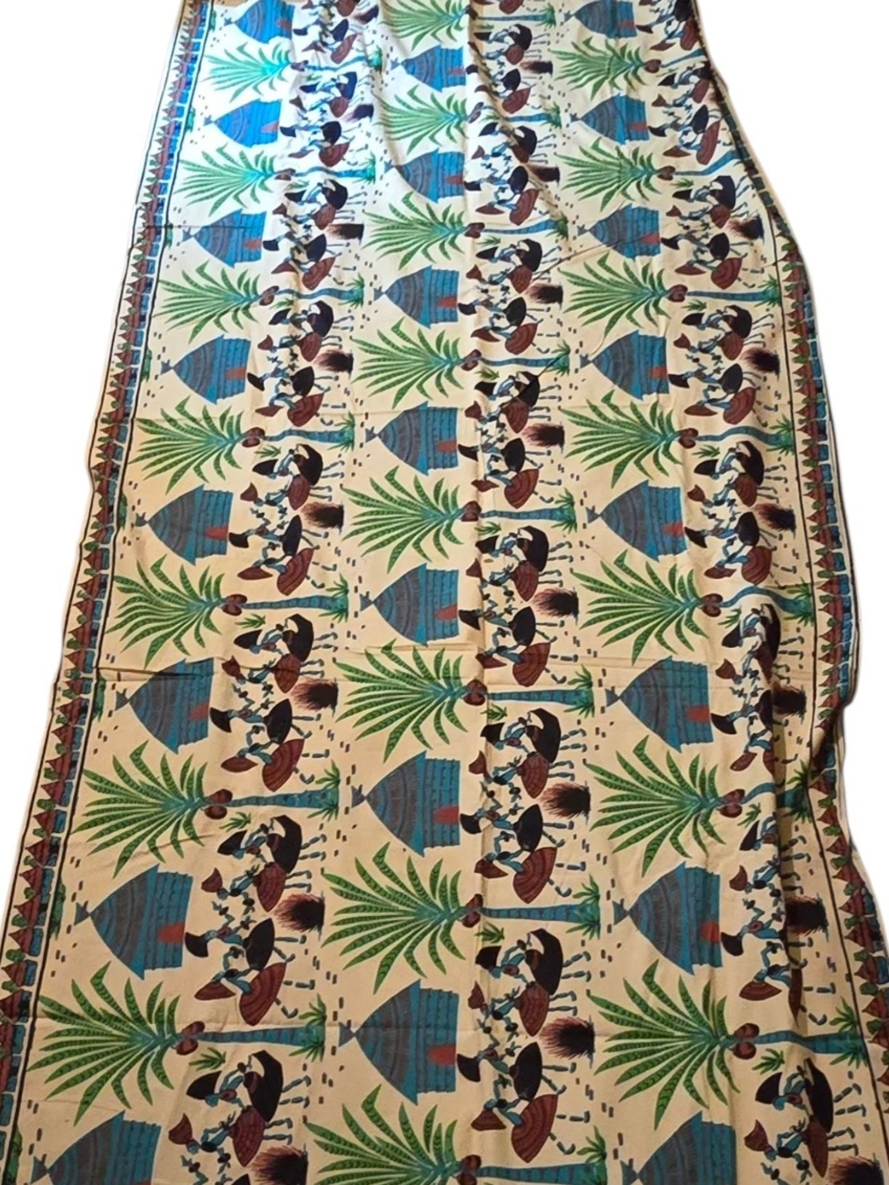 Tropical Print Cotton Fabric Panel with Palm & Basket Motif